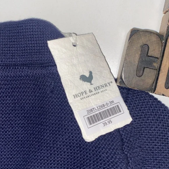 🆕HOPE & HENRY Infant Organic Navy Shawl Collar/Elbow Patches Cardigan Sweater - Picture 7 of 10